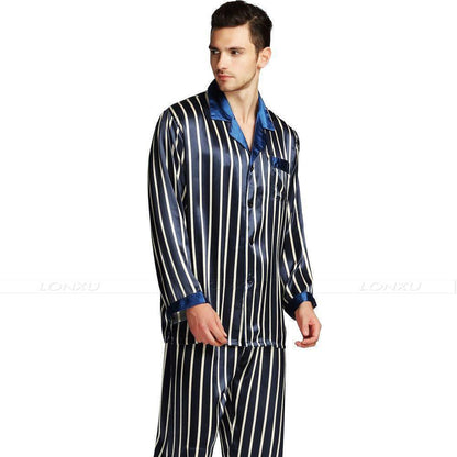 Men's Sleepwear Set Silk Satin Pajamas Set Striped - Sleepwear - LeStyleParfait Kenya