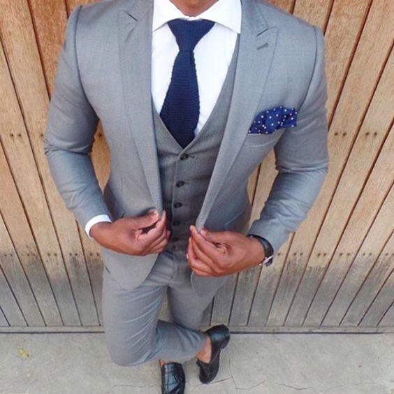 Men's Suit Slim Fit 3-Piece Suit Grey - Suit - LeStyleParfait Kenya