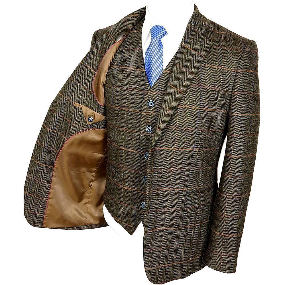 Men's Suit Slim Fit Tweed Suits Wool Brown - Suit - LeStyleParfait Kenya