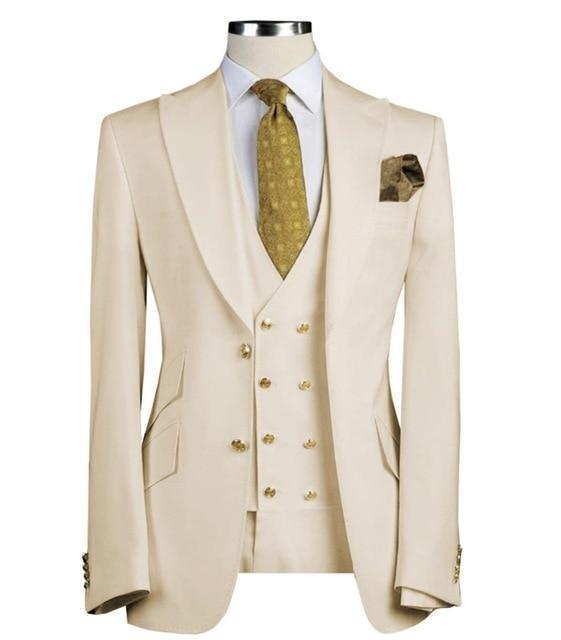 Men's Suit, Three Piece Suit, Slim Fit Wedding Suit, Beige - Suit - LeStyleParfait Kenya