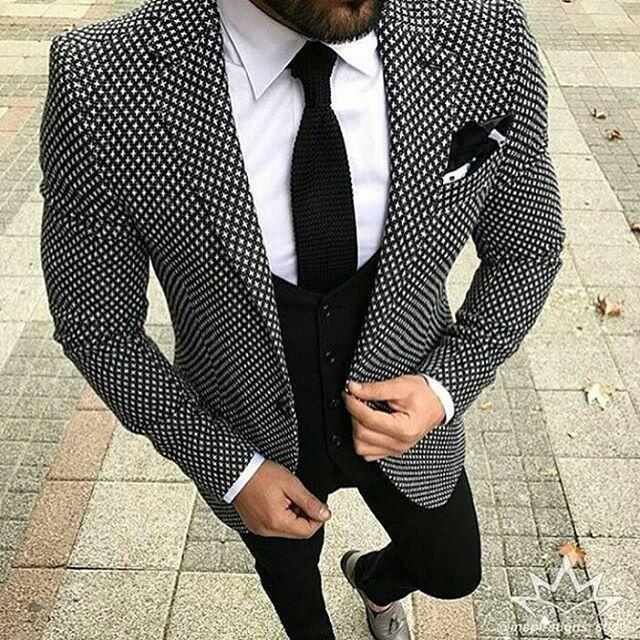Men's Suits Black White Slim Fit 3 Piece Suit - Suit - LeStyleParfait Kenya