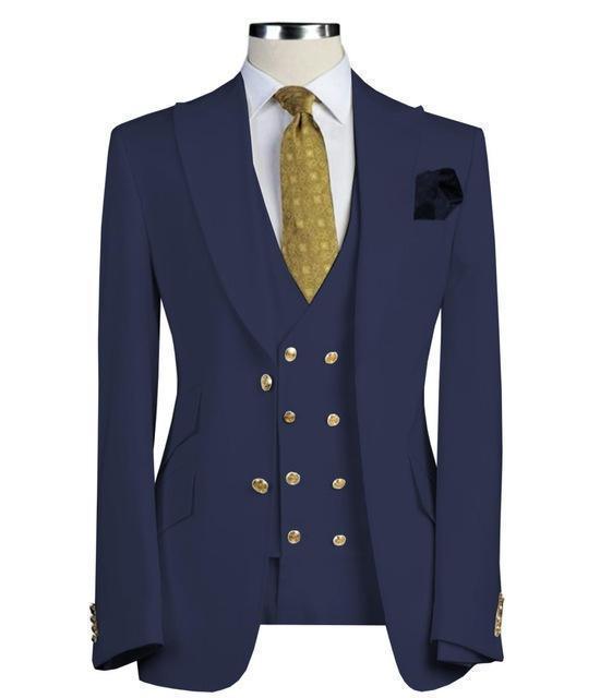 Men's Suits Navy Blue Three Piece Suit Slim Fit - Suit - LeStyleParfait Kenya