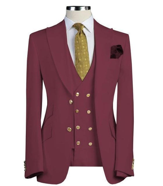 Men's Suits Three Piece Slim Fit Suit Maroon - Suit - LeStyleParfait Kenya