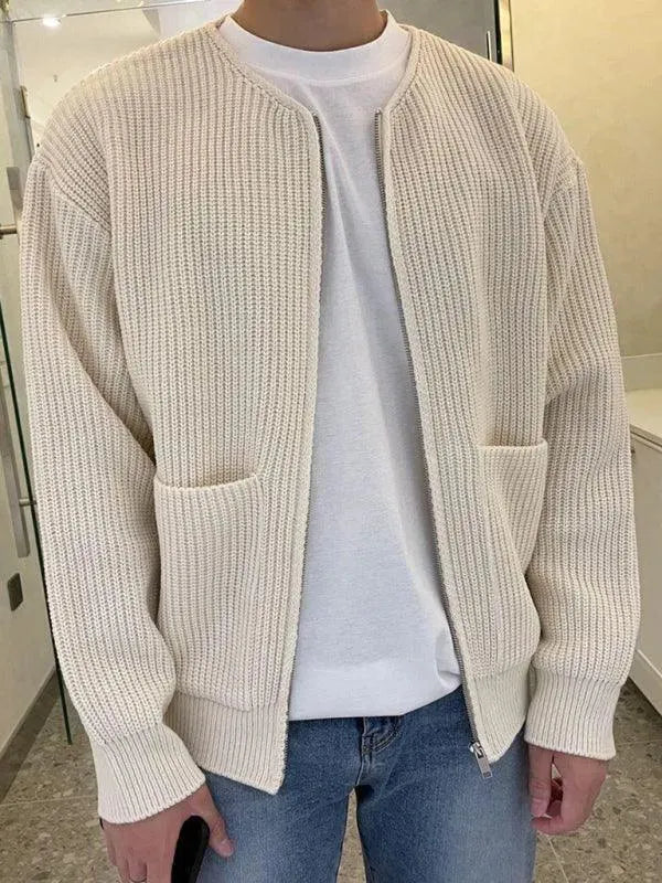 Men’s Zip Front Cardigan Sweater – Crew Neck