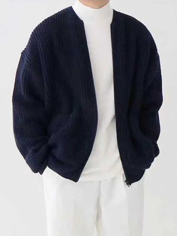 Men’s Zip Front Cardigan Sweater – Crew Neck