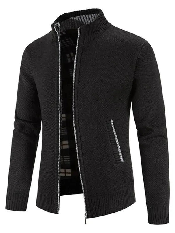 Men’s Zip Mock-Neck Cardigan Sweater – Checkered