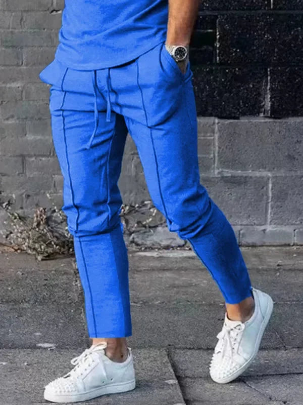Men Sleek Casual Jogger Two-Piece Set - Solid Joggers Two-Piece Set - LeStyleParfait