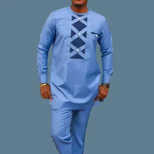 Men Stylish Graphic Cotton Two-Piece Set - Graphic Trousers Two-Piece Set - LeStyleParfait