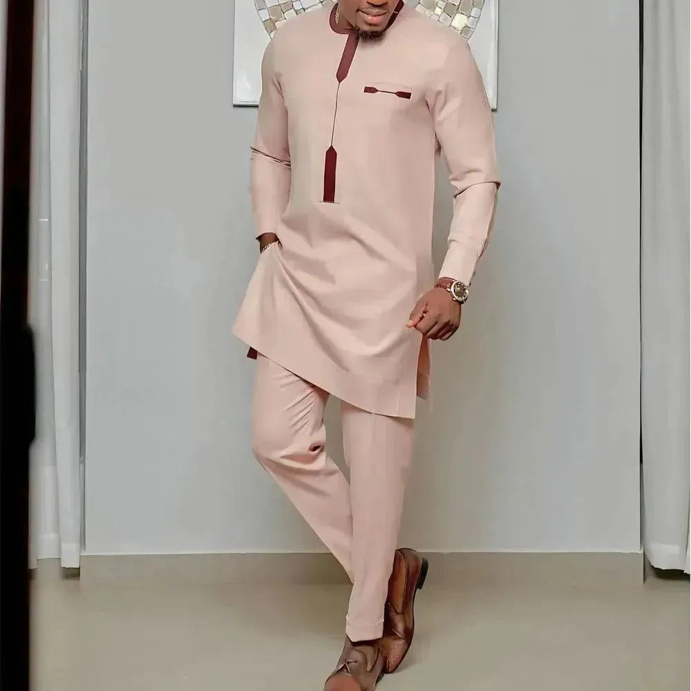 Men Stylish Graphic Cotton Two-Piece Set - Graphic Trousers Two-Piece Set - LeStyleParfait