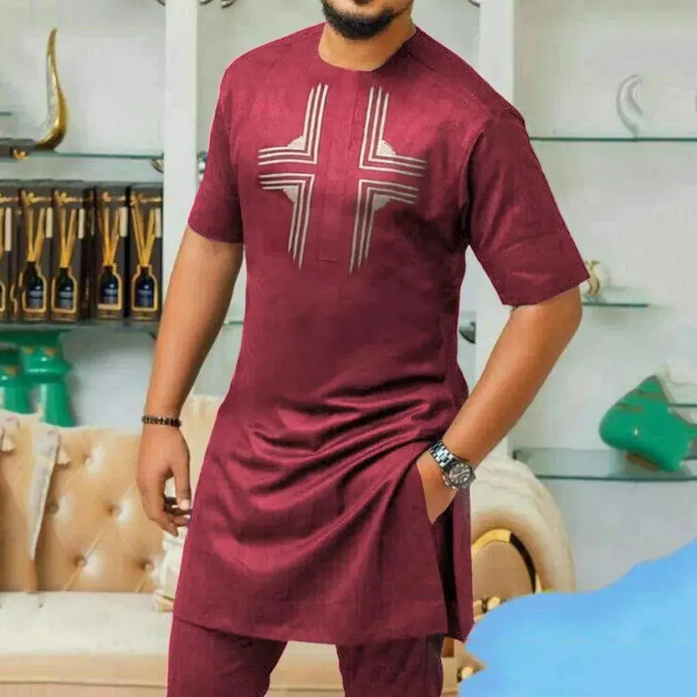 Men Stylish Graphic Cotton Two-Piece Set - Graphic Trousers Two-Piece Set - LeStyleParfait