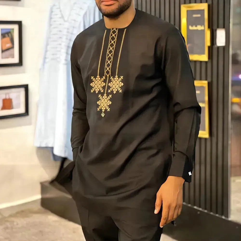 Men Stylish Graphic Silk Formal Outfit Set - Graphic Pants Two-Piece Set - LeStyleParfait