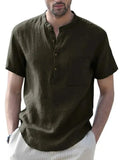 Men's Buttoned Short Sleeve Linen Shirt-Men Shirts-LeStyleParfait