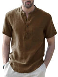 Men's Buttoned Short Sleeve Linen Shirt-Men Shirts-LeStyleParfait