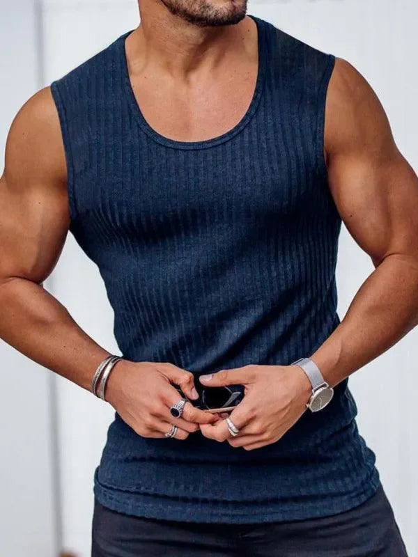 LeStyleParfait Men's T-Shirts Casual Round Neck Plain-Solid Sleeveless-