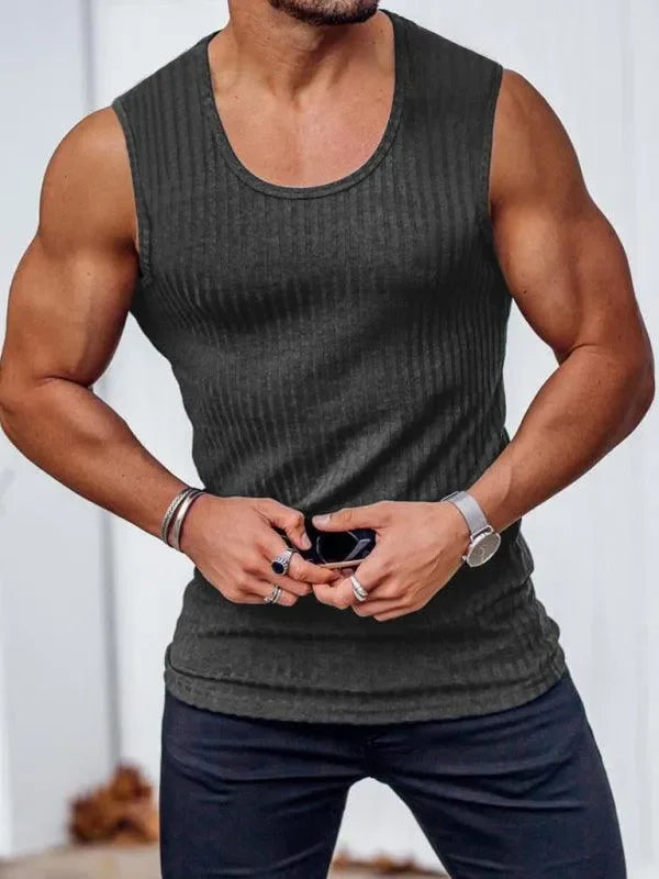 LeStyleParfait Men's T-Shirts Casual Round Neck Plain-Solid Sleeveless-