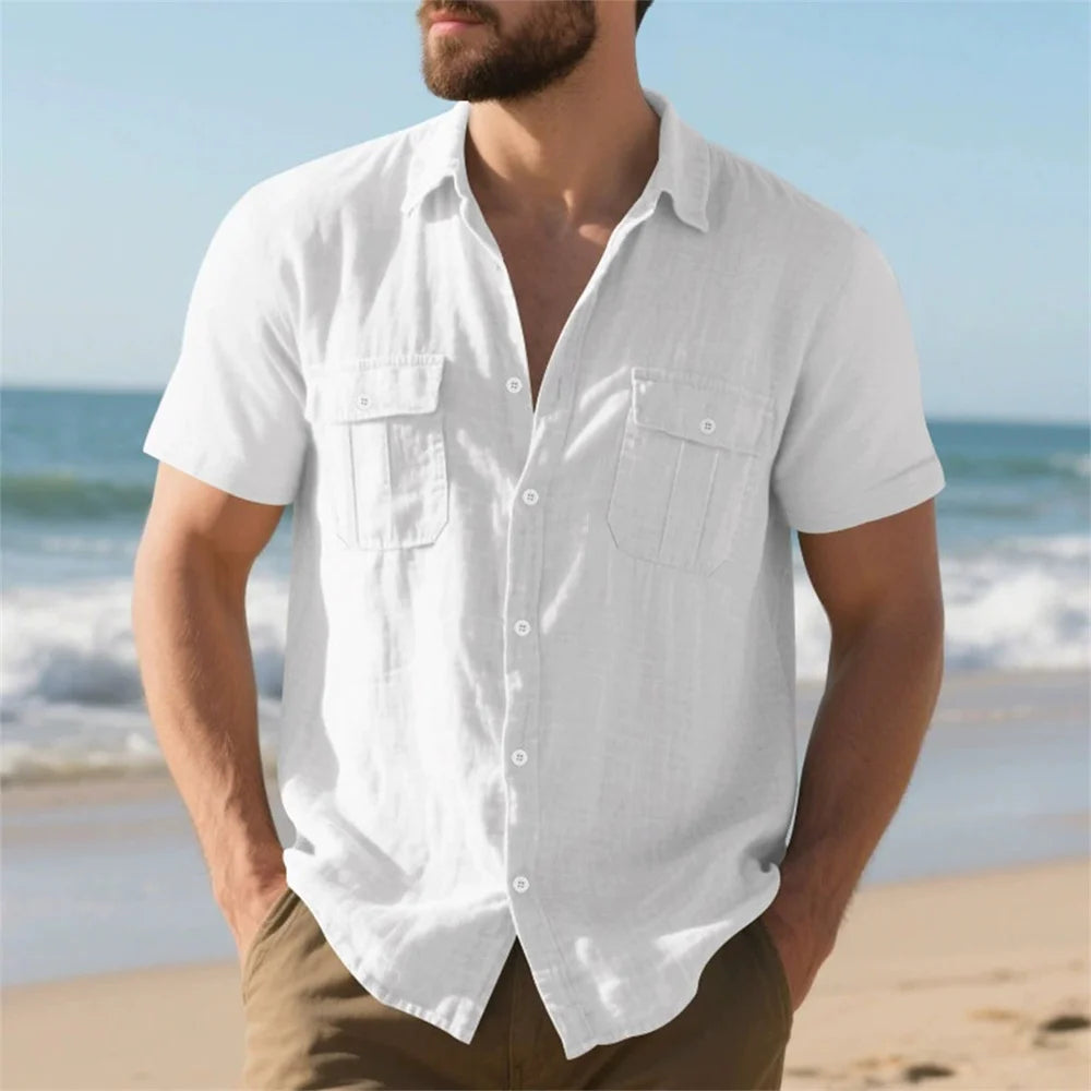 Men's Cotton Linen Beach Shirt-Men Shirts-LeStyleParfait fashion image
