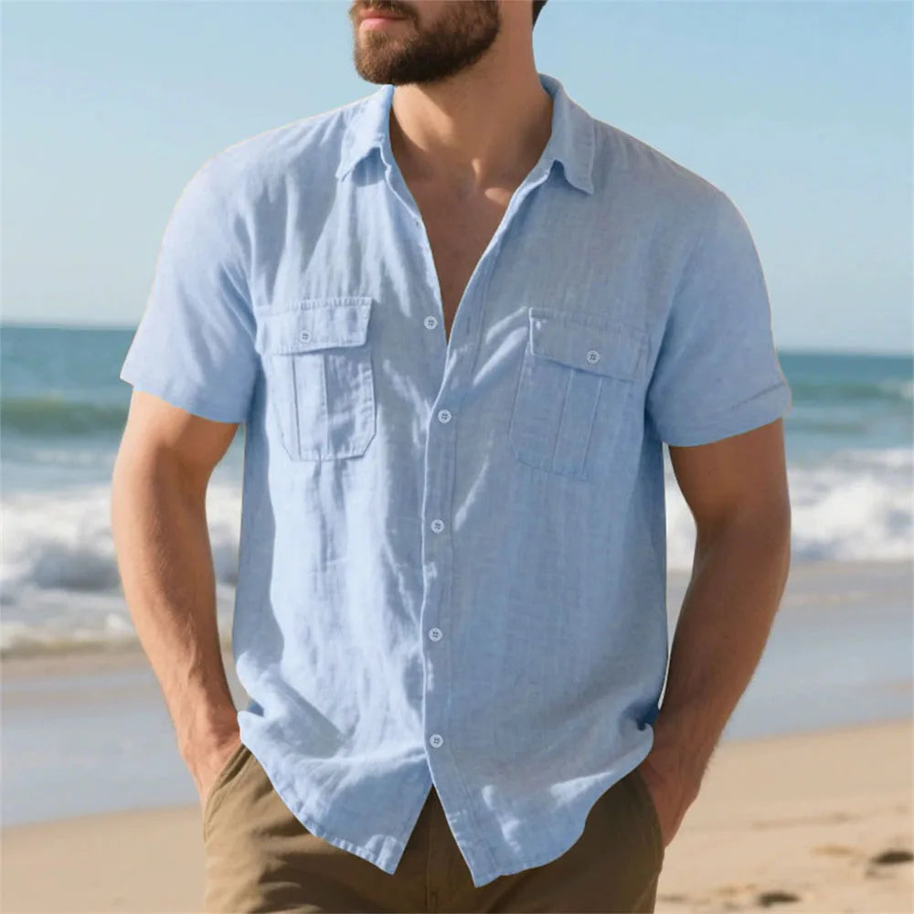 Men's Cotton Linen Beach Shirt-Men Shirts-LeStyleParfait fashion image