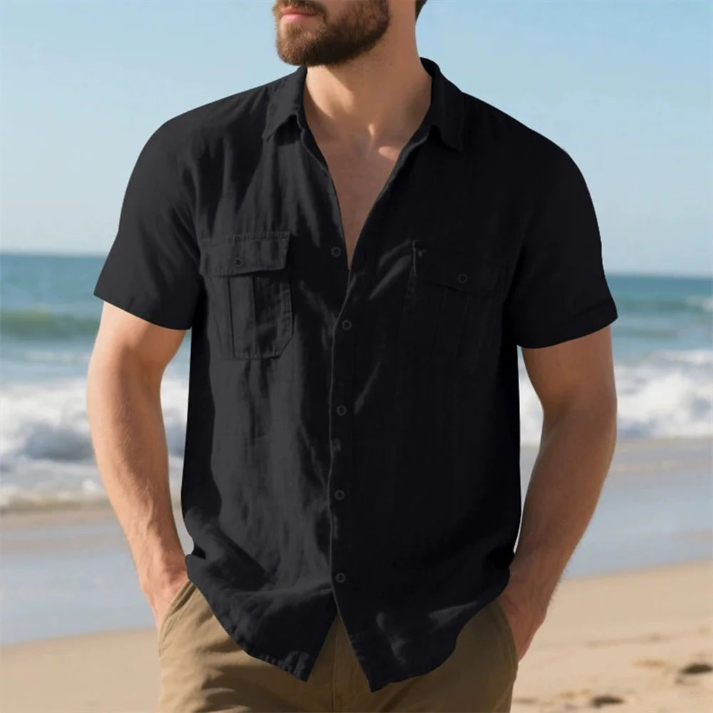 Men's Cotton Linen Beach Shirt-Men Shirts-LeStyleParfait