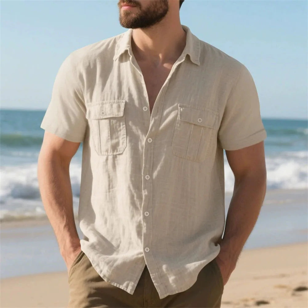 Men's Cotton Linen Beach Shirt-Men Shirts-LeStyleParfait fashion image