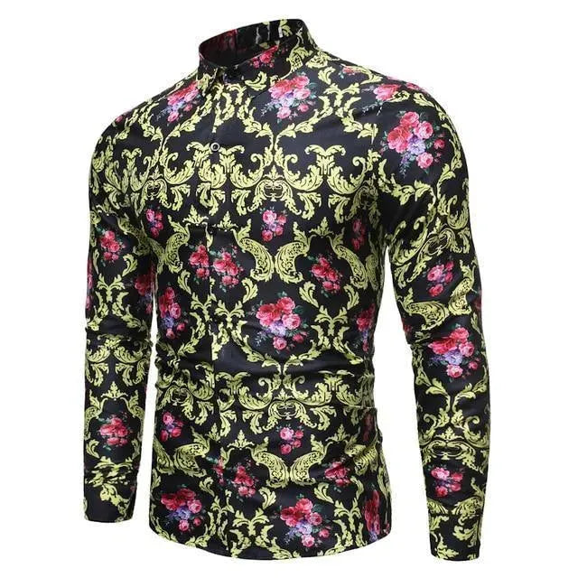 Men's Floral Casual Slim Shirt-Men Shirts-LeStyleParfait