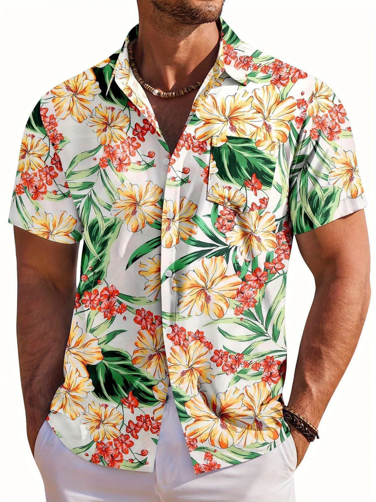 Men's Floral Hawaiian Beach Shirt-Men Shirts-LeStyleParfait fashion image