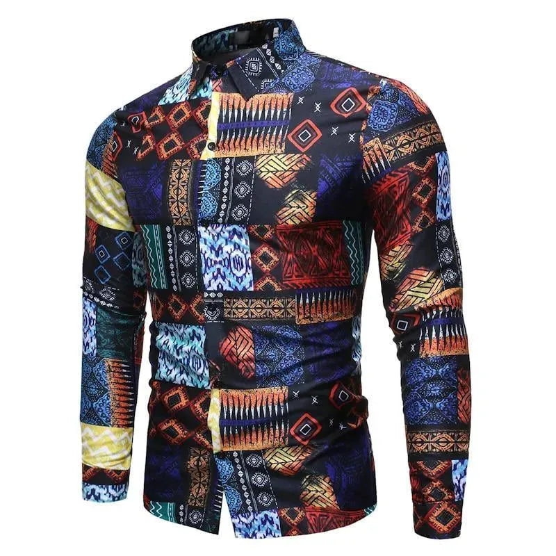 Men's Geometric Print Casual Shirt-Men Shirts-LeStyleParfait