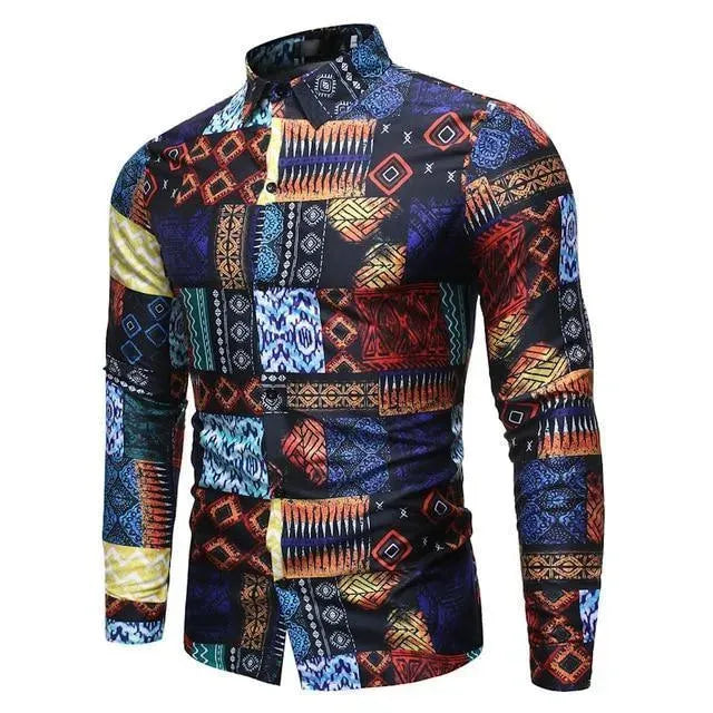 Men's Geometric Print Casual Shirt-Men Shirts-LeStyleParfait