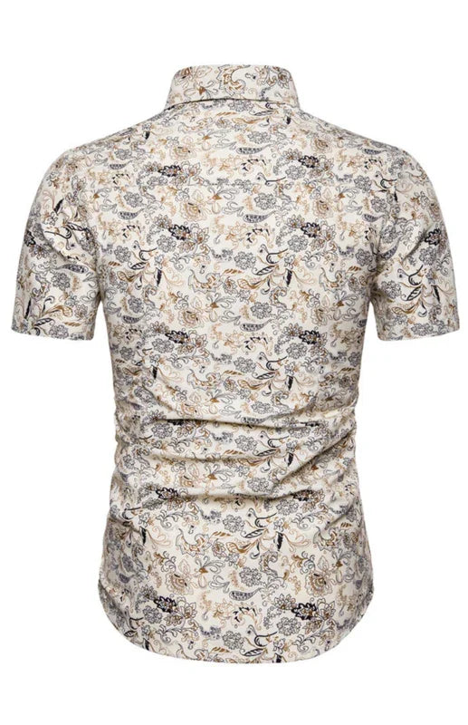 Men's Gold Floral Summer Shirt-Men Shirts-LeStyleParfait