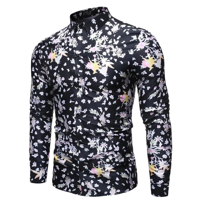 Men's Leaf Print Slim Shirt-Men Shirts-LeStyleParfait