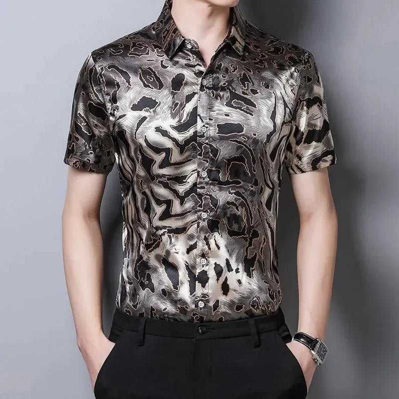 Men's Leopard Satin Shirt-Men Shirts-LeStyleParfait