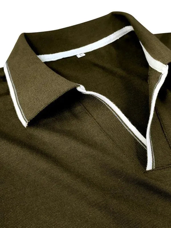 Men's Long-Sleeved V-Neck Lapel Polo Shirt-Polo Shirt-LeStyleParfait