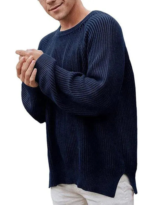 Men’s Oversized Crew-Neck Pullover Sweater – Knit