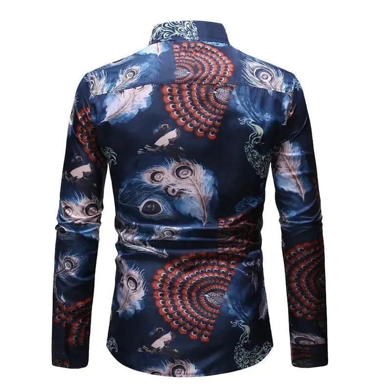 Men's Peacock Print Casual Shirt-Men Shirts-LeStyleParfait