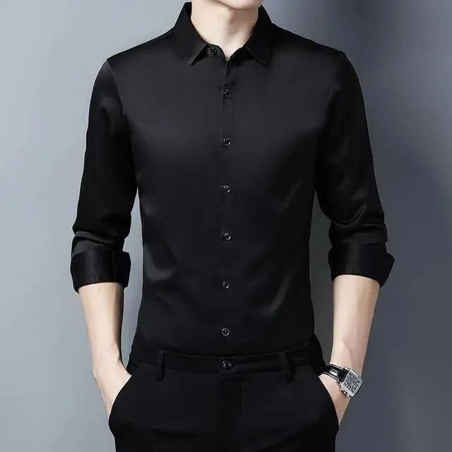 Men's Plus Size Silk Shirt-Men Shirts-LeStyleParfait