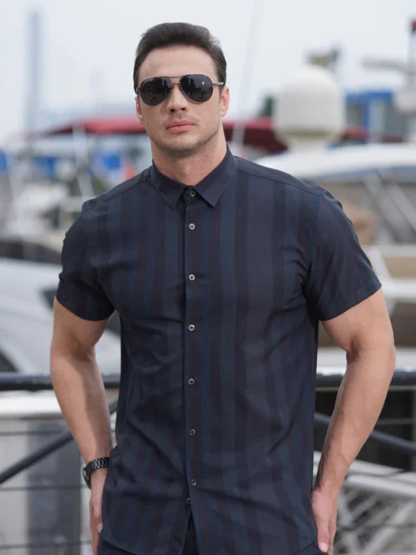 Men's Plus Size Striped Shirt-Men Shirts-LeStyleParfait