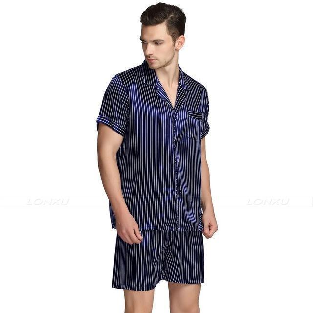 Mens Pyjamas Silk Satin Sleepwear Pajama Shorts Set - Sleepwear - LeStyleParfait Kenya