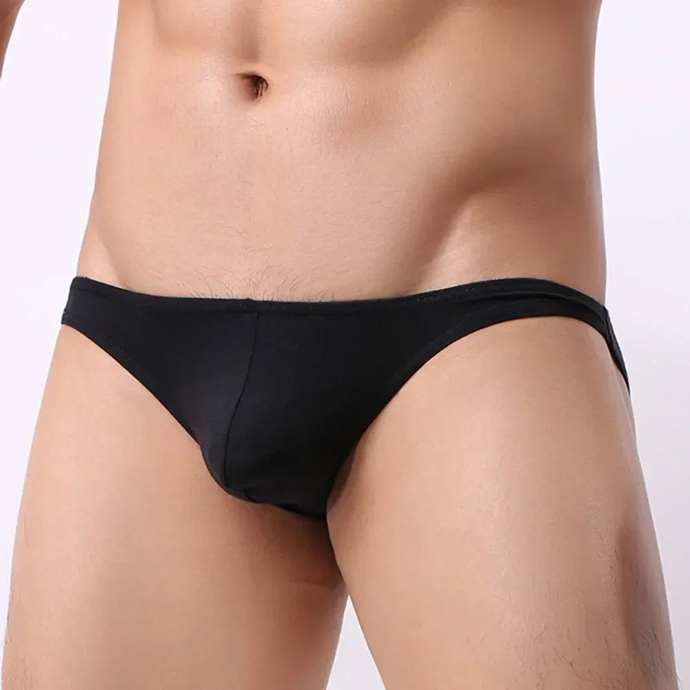 Slip sexy taille basse pour homme, culotte élastique douce, solide, poche bombée, sous-vêtement respirant sans couture, bikini, lingerie