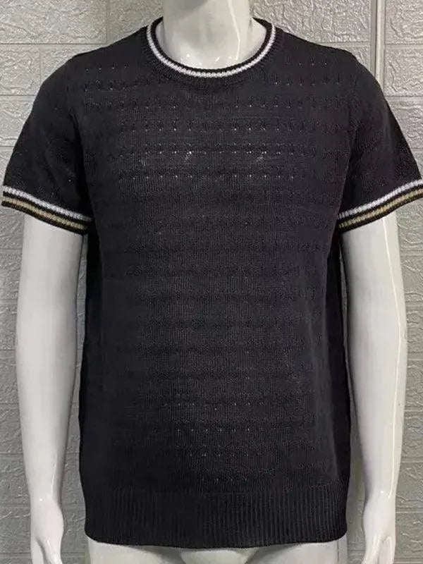 LeStyleParfait Men's T-Shirts Casual Round Neck Striped-Pinstriped Short Sleeves-T-Shirt