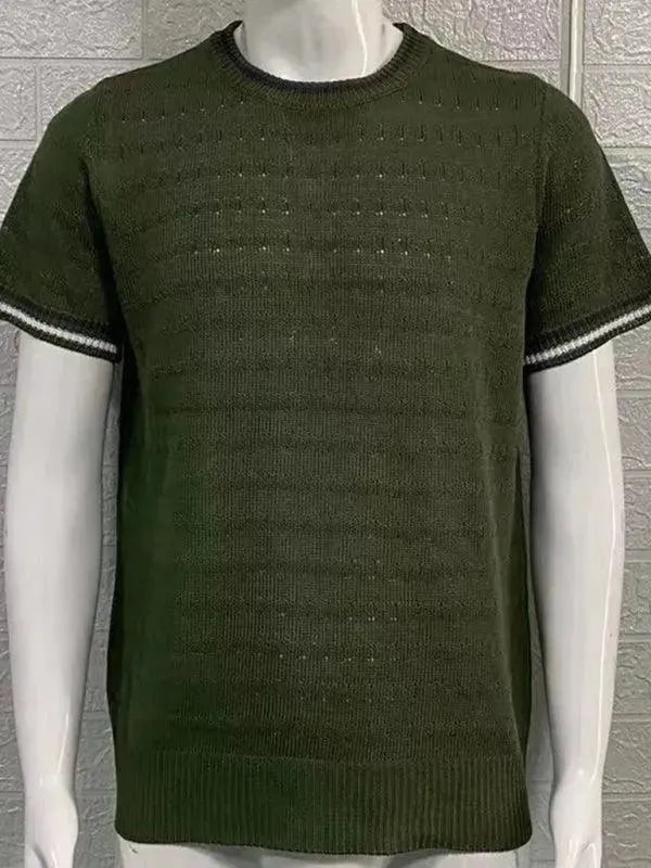 LeStyleParfait Men's T-Shirts Casual Round Neck Striped-Pinstriped Short Sleeves-T-Shirt