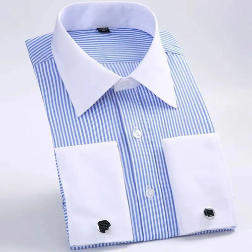 Men's Striped Formal Dress Shirt-Men Shirts-LeStyleParfait