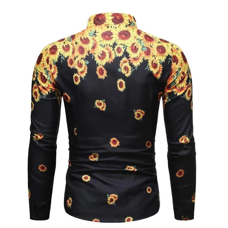 Men's Sunflower Print Casual Shirt-Men Shirts-LeStyleParfait