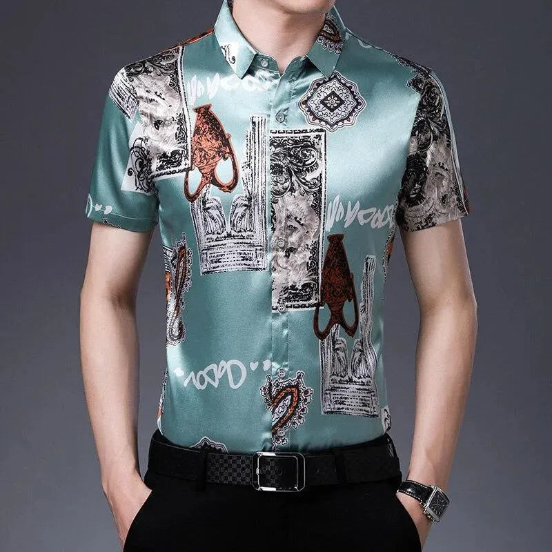 Men's Vintage Silk Shirt-Men Shirts-LeStyleParfait