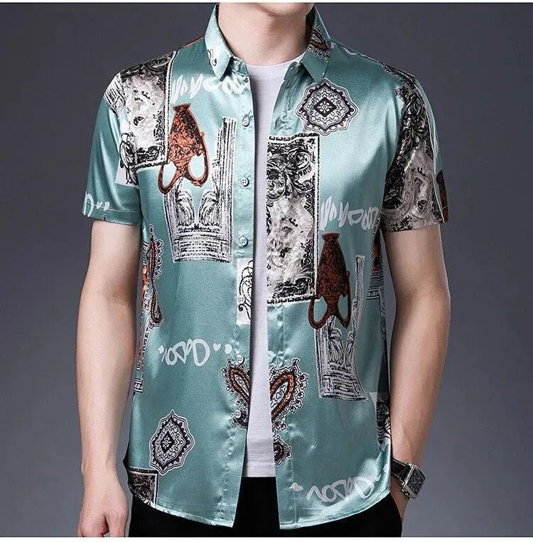 Men's Vintage Silk Shirt-Men Shirts-LeStyleParfait