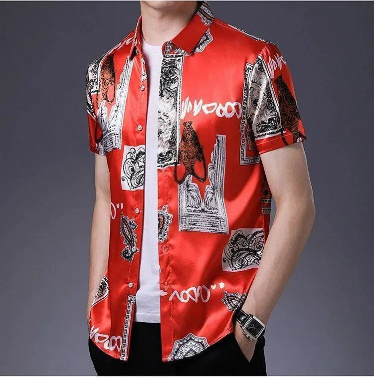 Men's Vintage Silk Shirt-Men Shirts-LeStyleParfait