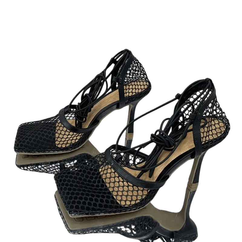 Mesh Strappy High Heels Sandals - Sandals - LeStyleParfait