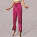 LeStyleParfait Women Pants Plain-Solid Women's Belted Polyester-Women Pants