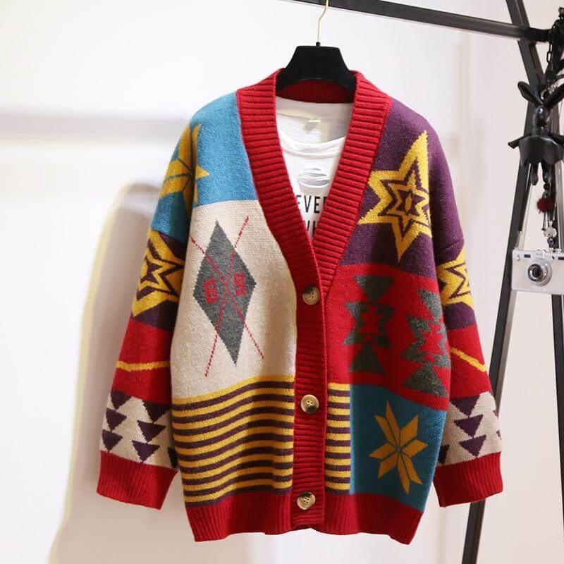 Multi-Color Oversized Cardigan Sweater For Women - Sweater - LeStyleParfait Kenya