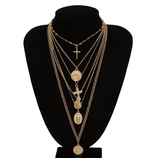 Multi-Layer Pendant Necklace - Cross and Virgin Mary - Necklace - LeStyleParfait Kenya