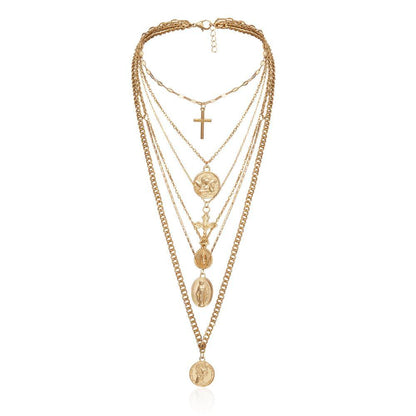 Multi-Layer Pendant Necklace - Cross and Virgin Mary - Necklace - LeStyleParfait Kenya