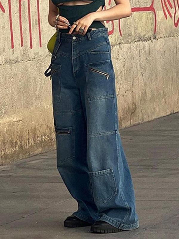 Multi-pocketed Wide-Leg Jeans - Women Jeans - LeStyleParfait Kenya